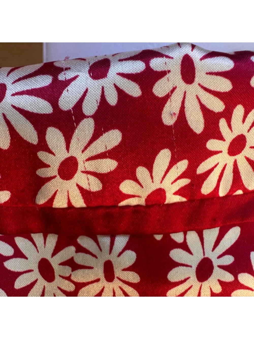 Vintage E-Sleep Red & White Daisy Print Button-Up Pajama Top 90s Medium - Picture 10 of 10